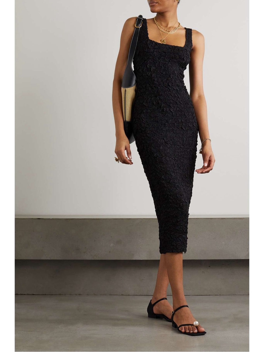Mara Hoffman Sloan Popcorn Tencel Modal Midi Dress Black Size Small